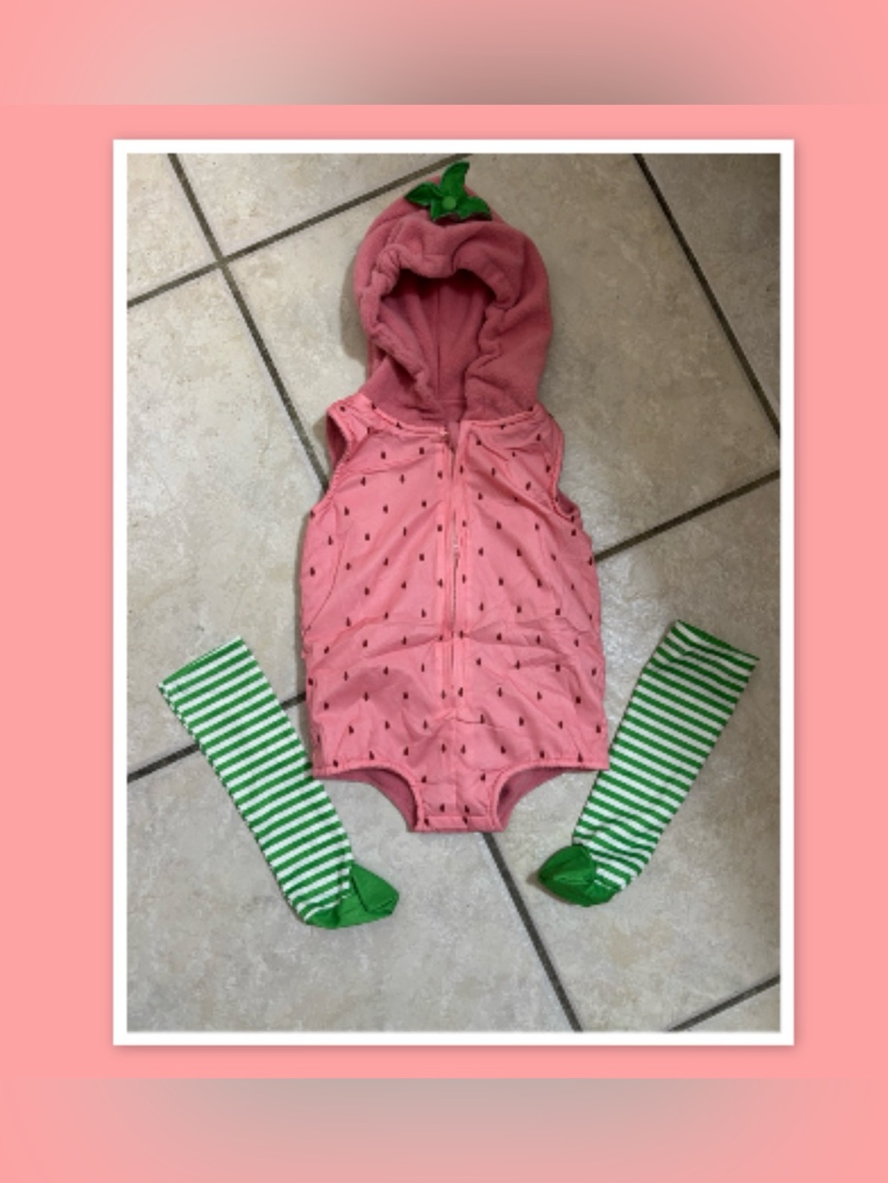Baby Girl Strawberry Costume ~ Zipper Hooded Romper Jumpsuit with Stockings